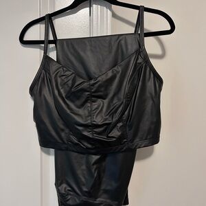 aerie Black Faux Leather Leggings & Crop Tank Set